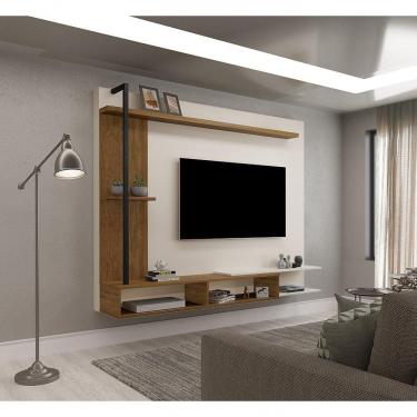 Imagem de Painel Para Tv 65" Com Nichos E Aplique De Metal ônix Malbec / Off White - Luapa