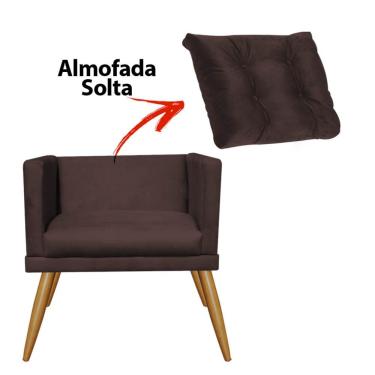 Imagem de Kit Poltrona Com Almofada Solta E Puff Kim Luxo Confort Pé Castanho Sala Suede Marrom - Amey Decor