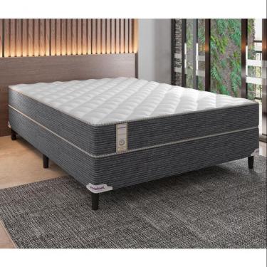 Imagem de Cama Box De Casal New Lexus Com Molas Ensacadas E Revestimento Em Tecido Poliéster 60x138x188cm Portobel Cinza E Branco