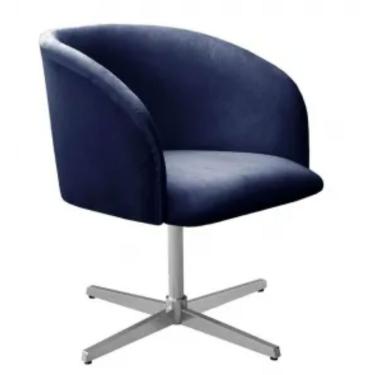 Imagem de Poltrona Decorativa Atenas Pé Giratória Cromado Azul Marinho