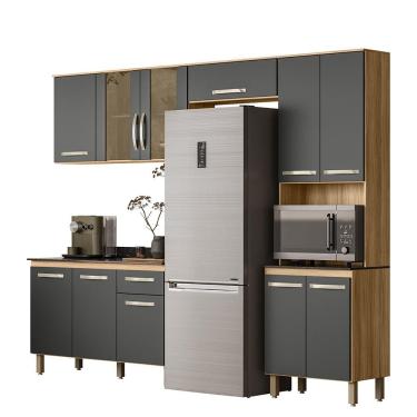 Imagem de Armario De Cozinha Com Balcão Fit Com 11 Portas E 1 Gaveta Freijo-chumbo Freijo-chumbo