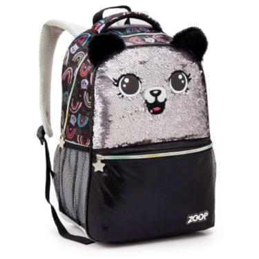 Imagem de Mochila De Costas Feminina Gatinha Brilhante Preta 17l Seanite