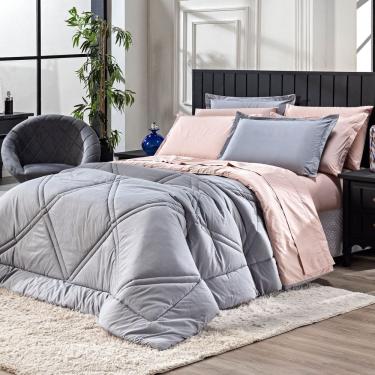 Imagem de Kit Edredom Heaven Dupla Face Com Fronhas Queen 03 Peças - Tecido Liso Percal 300 Fios 100% Algodão Original Cor Cinza