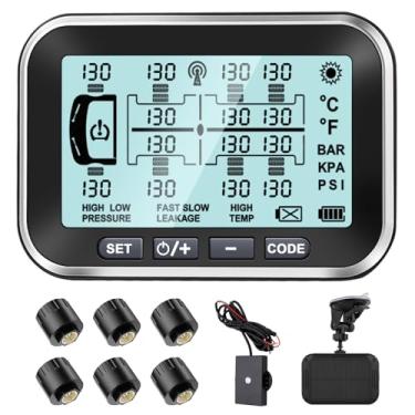 Imagem de Taimster Sistema de monitoramento de pressão de pneu RV 6 sensores, TPMS solar de 4,5 polegadas com amplificador de sinal, 6 monitores de alertas para trailer/caminhão/campista/5ª roda/motor home