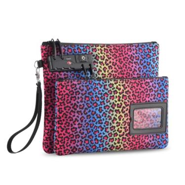 Imagem de KOSMCCO Bolsa de dinheiro com trava – Bolsa organizadora de viagem de nylon durável de 28 x 21 cm para passaporte, dinheiro, medicamentos, n e objetos de valor (leopardo neon)