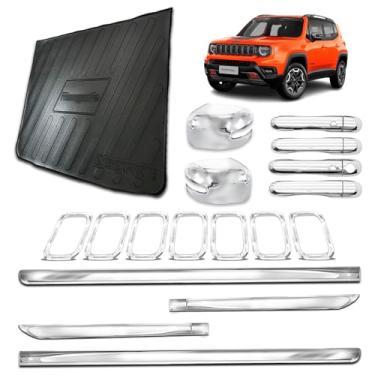 Imagem de Aplique Bandeja Porta Malas Grade Dianteira + Friso Lateral X-treme Adaptável para Renegade 2022 2023 2024 Kit Cromado