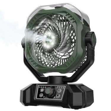 Imagem de Ventilador de nebulização com névoa de água de 340 g, oscilação automática, remoto, temporizador, leve, 8 velocidades, 23 cm, 20.000 mAh 120H, operado por bateria, ventilador portátil para barraca de