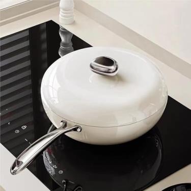 Imagem de Frigideira antiaderente com tampa, frigideira grande de 30 cm, frigideira de cerâmica antiaderente de 6 litros, não tóxica, livre de PTFE e PFOA - segura para forno e compatível com todas as placas de