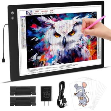 Imagem de KEIWRLIGHT Almofada De Luz A2 Recarregável Para Pintura Diamante, Caixa Traçado Alto Brilho 3 Cores Com 6 Níveis/Escurecimento Contínuo, Adaptador Carregamento Rápido E 5555Lux, Prancheta Grande Des