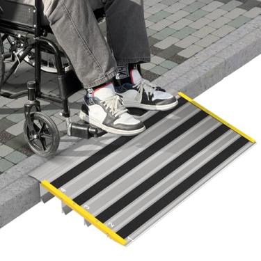 Imagem de Nuvium Rampas De Soleira Porta 4" Elevação Para Portas, Borda Amarela Estável, Degraus Rampa Alumínio Cadeira Rodas, Scooters Entrada Modular Ajustável, Cadeiras Elétricas, Capacidade Carga 880 Libr