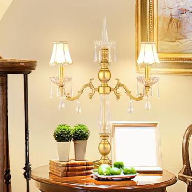 Imagem de Wellmet Luminária De Mesa Cristal Dourado, 2 Lâmpadas Para Quarto, Luminárias Vintage Sala Estar, Decoração Escritório E Hotel, Modernas Palácio