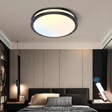 Imagem de AOMEI Luminária De Teto Led Espectro Luz Natural Preta 16 Polegadas Para Quarto E Sala Estar, 24 W, 3000 K-6000 K, Painel Plano Montagem Embutida Com Segurança 4 Pontos, Cri＞97, Moderna Redonda Cont