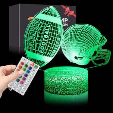 Imagem de cremtivewmo Lâmpada de futebol brilhante, decoração de quarto de rúgbi 3D, luz noturna, 16 cores e 4 modos de piscar e interruptor de toque e controle remoto, aniversário, Natal, Ação de Graças