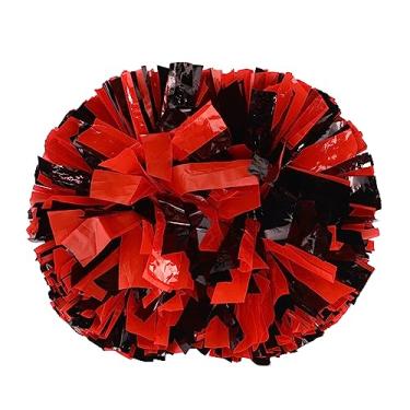 Imagem de Lovecheer 2 Peças De Pompons Plástico Vermelho E Preto Para Líderes Torcida Com Cabo Bastão Festa Esportiva, Espírito Equipe, Presentes