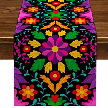 Imagem de Nepnuser Corredor De Mesa Mexicano 72 Polegadas Longo Cinco Mayo Dia Los Muertos Decorações México Fiesta Festa Linho Altar Ofrenda Casa Cozinha Decoração