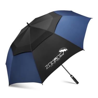 Imagem de ZOMAKE Guarda-chuva de golfe de 152 cm extragrande guarda-chuva à prova de vento automático aberto com dossel duplo grande ventilado para chuva (preto e azul marinho)