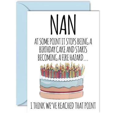 Imagem de Stuff4 Cartões de aniversário engraçados para Nan - Perigo de incêndio - Cartão de aniversário de piada rude para Nan do neto, humor 60º 70º 80º aniversário A5 Nanny Nana Cartões comemorativos