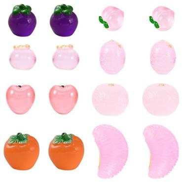 Imagem de Magibeads 16 peças de mini frutas artificiais que brilham no escuro alimentos em miniatura realistas rosa pera falsa laranja limão cereja decorações figuras ornamentos para artesanato DIY jardim de