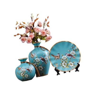 Imagem de Generic 3 peças de vasos de cerâmica, arranjos florais, ornamentos criativos, recipientes para plantas, vasos decorativos para escritório, prateleira de, Azul