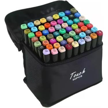Imagem de Estojo Canetinha 60 Cores Ponta Dupla para Colorir Kit Canetas Marcador Touch Permanente Duas Pontas para Desenho Profissional e Escolar Premium