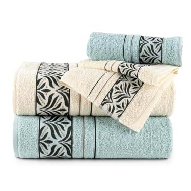 Imagem de Jogo de Toalhas Sintra Floral, 4 Peças, Banho e Rosto, Toque Macio, Nude e Verde Claro