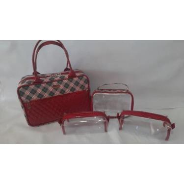 Imagem de Bolsa Vermelho Feminina com 3 estojos transparentes - Sucesso no Panin