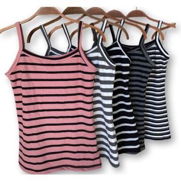 Imagem de Blusa blusinha canela macia regata básica listrada feminina - Filó Mod