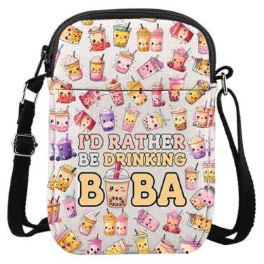 Imagem de LEVLO Bolsa tiracolo Kawaii Bubble Milk Tea Lover Gift I'd Rather Be Drinking Bubble Shoulder Bag Sweet Food Merch, Bubble Cbag, Bolsa tiracolo