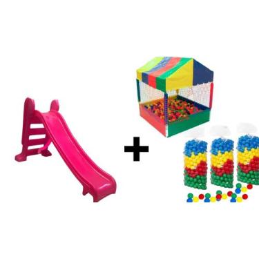 Imagem de Kit Escorregador Infantil Rosa  tamanho médio com 3 degraus super dive