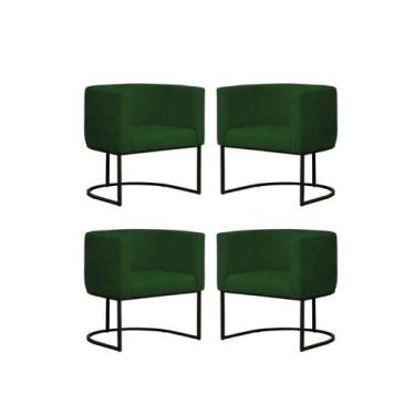 Imagem de Kit 4 Poltronas Reforçada Decorativa Sala Gabriela Base Ferro Preta Su