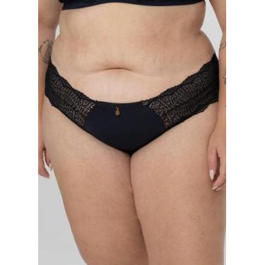 Imagem de Calcinha Plus Size Fio Duplo de Microfibra com Renda - New Love, Preto