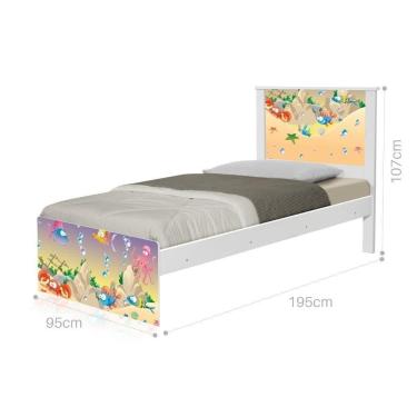 Imagem de Cama Solteiro Com Cabeceira Adesivada Fundo Do Mar Feliz