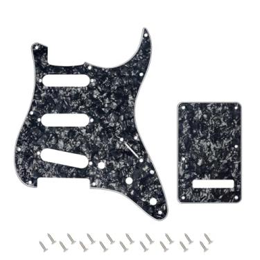 Imagem de Banworks 4 Ply Strat SSS Pickguard 11 furos Pickguard placa de risco com placa traseira 6 furos Tremolo conjunto de capa para EUA/Mexicano estilo moderno padrão Stratocaster ST JT/HB-08 Black Pearl