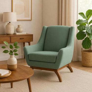 Imagem de Poltrona Dekorien Juliet Linho Premium Alto Acabamento, Linho Verde Sa