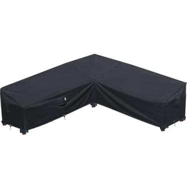 Imagem de Flexiyard Capas Para Móveis De Pátio Atualizadas, Capa Secional Impermeável Áreas Externas, Sofá Em Poliuretano 600D, 120" Xl, Formato V, Gramado Externo - Preto Meia-Noite