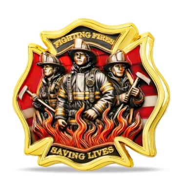 Imagem de RYUKENLM Moeda do Desafio de Bombeiro - Símbolo de Bravura, Sacrifício e Dever - Obrigado pelo seu serviço - Presente ideal para bombeiros e socorristas
