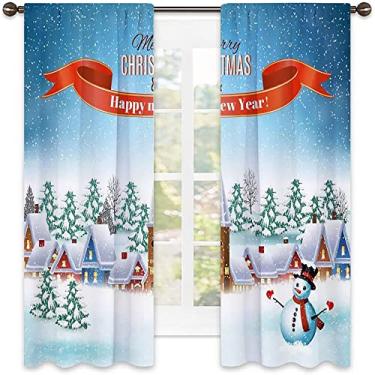 Imagem de Cortinas blackout de Natal 90%, estampa de estilo natalino, cortinas blackout com absorção de som para sala de jantar/decoração de festa, L 250 x C 213 cm