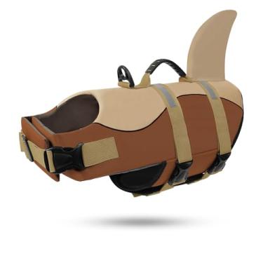 Imagem de ASENKU Colete salva-vidas para cães - colete de segurança para animais de estimação para natação e passeios de barco, colete salva-vidas de tubarão com flutuação, maiôs salva-vidas para cães pequenos