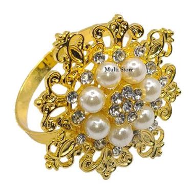 Imagem de KIT 04 Argola Porta Guardanapo Anel Camafeu de Pérolas Metal Luxo Mesa