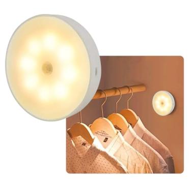 Imagem de Luminária LED com Sensor de presença e Movimento, iluminação noturna, Recarregável USB, 8,5 cm, instalação simples, sem furos, armários, corredores, closet, escadas, despensas - Luz Branca Quente