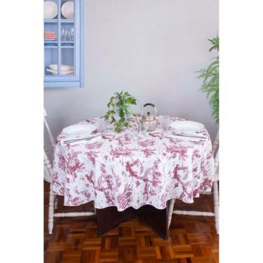 Imagem de Toalha de Mesa Redonda em Tecido Jacquard Estampado Toile de Jouy Mars