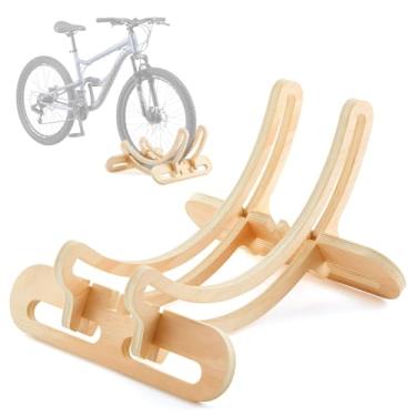 Imagem de DoubleFill Suporte de madeira para bicicleta ergométrica, armazenamento interno, 4 tamanhos ajustáveis, adequado para passageiros, montanhas, estradas, bicicletas de cascalho, etc., parada de exibição