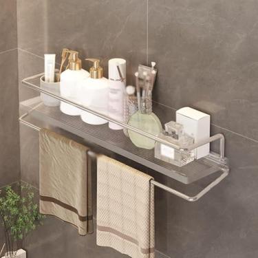 Imagem de Prateleira De Banheiro Canto Chuveiro Caddy Prateleiras Flutuantes Montado Na Parede Penteadeira De Acrílico Transparente Produto De Pele Cosmética Com Prateleira De T, Silver 2 Layers, 50Cm