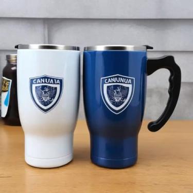 Imagem de Caneca Térmica Parede Dupla em Aço Inox Azul 400ml com Canudo - Estilo Com Logo