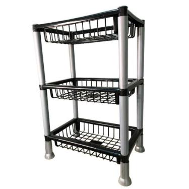 Imagem de Cesto Organizador Fruteira Empilhável Plástico 3 Andares Preto Retangu