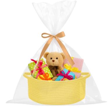 Imagem de ShellKingdom Cesta de armazenamento com alças, cesta de presente vazia com sacos de presente e fita, pequenas cestas de tecido para casa, organizador de armazenamento de berçário, 30 x 20 x 12 cm