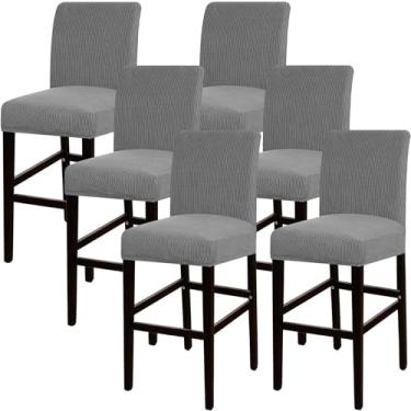Imagem de Bar Chair Stool Covers Set of 6, Stretch Washable Bar Stool Seat Covers for Kitchen Dining Room Cafe(Light gray)