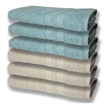 Imagem de 6 Toalhas Grande Felpudas E Grossa 80x150 Bege+verde