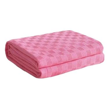 Imagem de Cobertor e mantas femininas masculinas para cama adulto casal solteiro para sofá verão colcha fio de algodão de malha é delicado, respirável e macio (rosa, 150 x 200 cm)