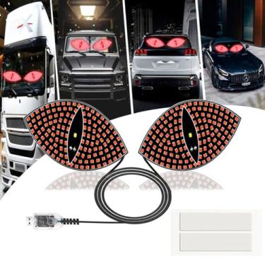 Imagem de 2 peças de luz de olhos, luz de olho de diabo para para-brisas, luz de LED para carros, luz de carro de expressão do diabo, luzes LED de olho de demônio, para-brisa frontal e traseiro, luzes de LED